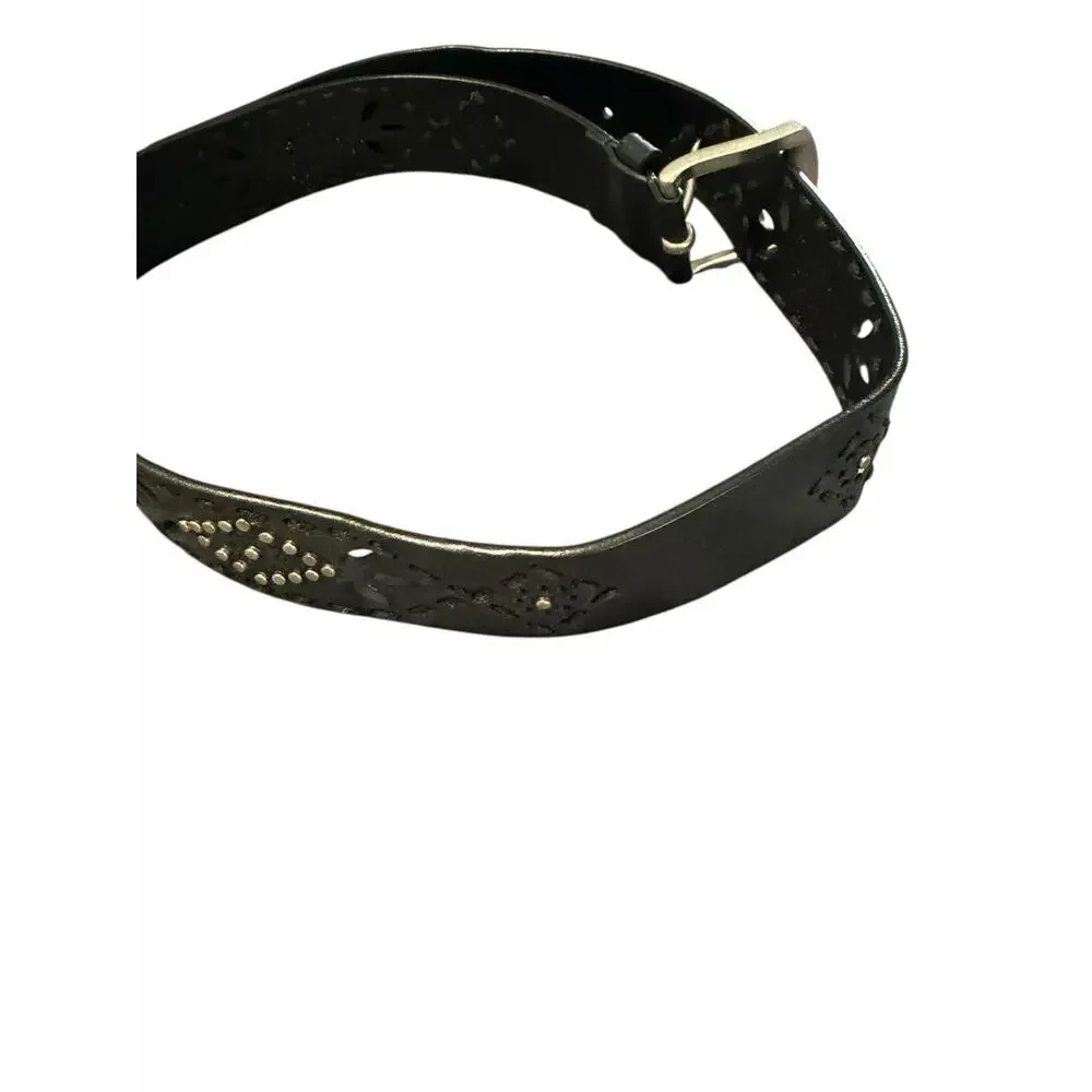 Faded Glory Womens Belt 8M 26-30 Waist Black Leather Blend Silver Buckle